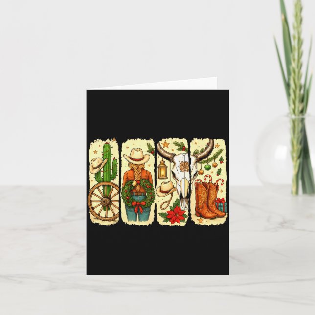 Tarjeta Merry Christmas Y'all Western Country Howdy Cowgir (Anverso)