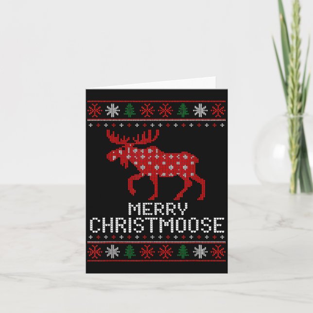 Tarjeta Merry Christmoose Funny Christmas Moose Sweater An (Anverso)