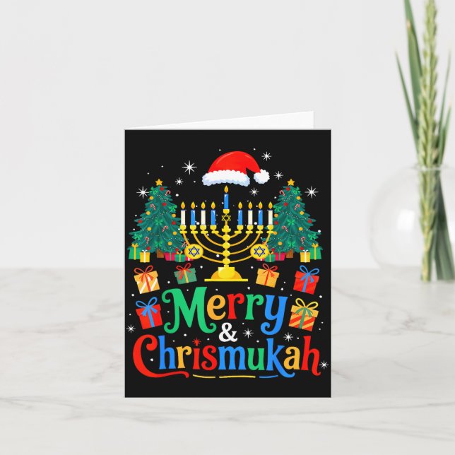 Tarjeta Merry Christmukkah Hanukkah Christmas Tree Xmas Fa (Anverso)