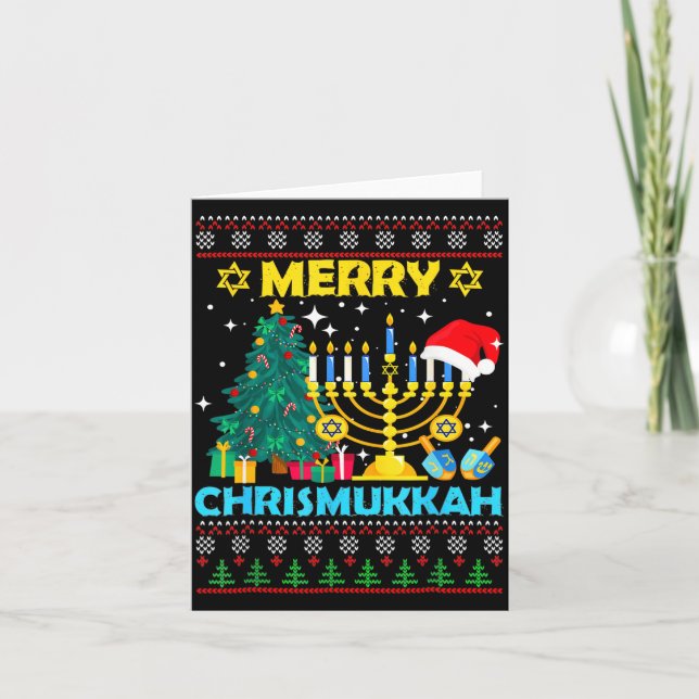 Tarjeta Merry Christmukkah Hanukkah Christmas Tree Xmas Fa (Anverso)