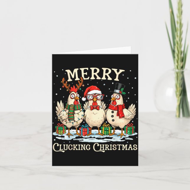 Tarjeta Merry Clucking Christmas Chicken Farm Animal Xmas  (Anverso)