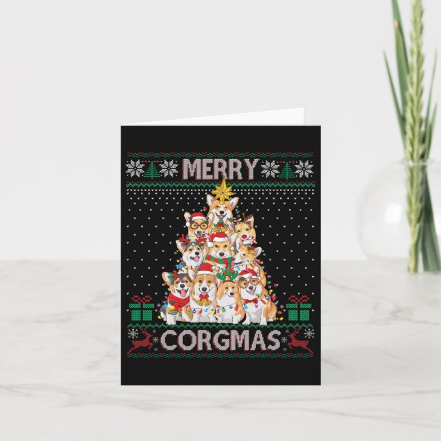 Tarjeta Merry Corgmas Navidades de Corgi Graciosos Suétere (Anverso)