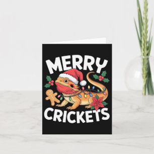 Tarjeta ¡Merry Crickets! Pun Navidad Dragon con barba