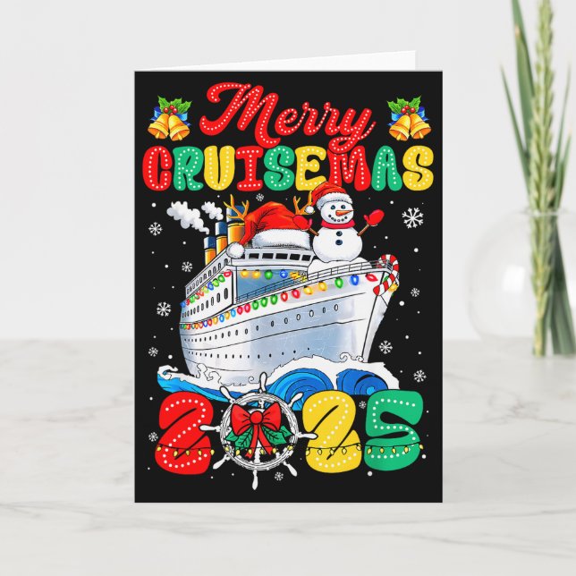 Tarjeta Merry Cruisemas 2025 Christmas Santa Groovy Cruise (Anverso)