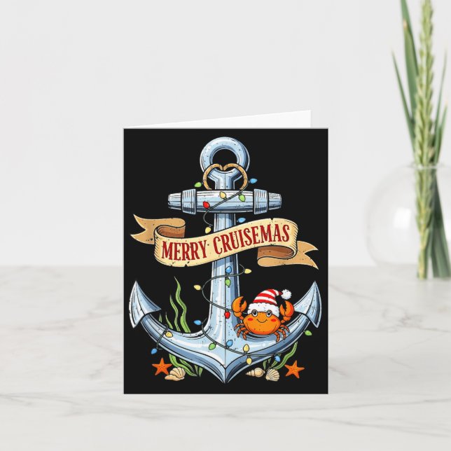 Tarjeta Merry Cruisemas 2025 Nautical Cruise Christmas Fam (Anverso)