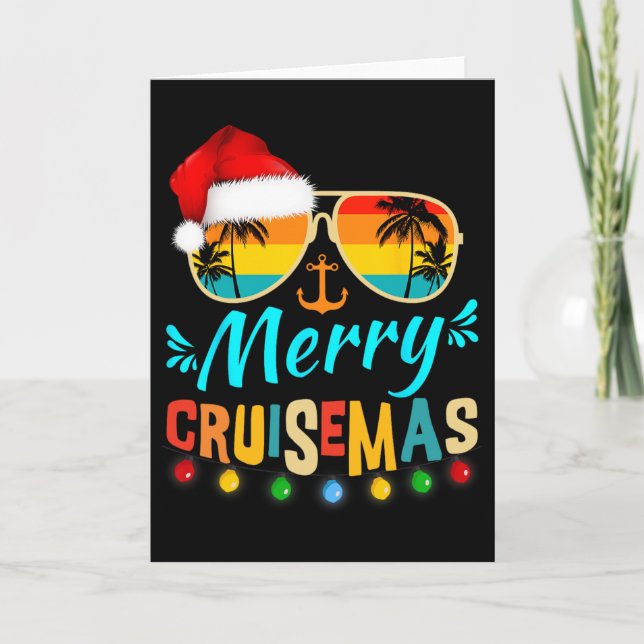 Tarjeta Merry Cruisemas Christmas Santa Reindeer Cruise  (Anverso)