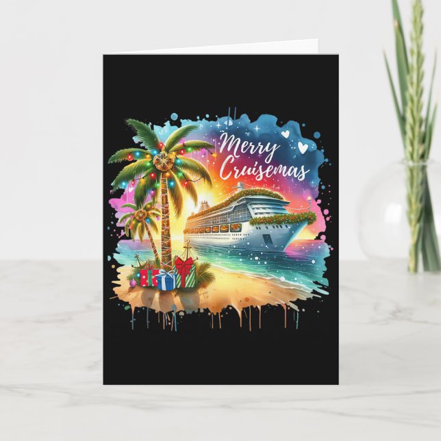 Tarjeta Merry Cruisemas Family Cruise Christmas Funny Boat (Anverso)