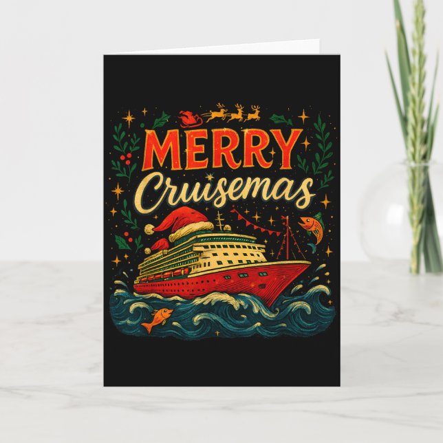 Tarjeta Merry Cruisemas Funny Christmas Cruise Vacation  (Anverso)