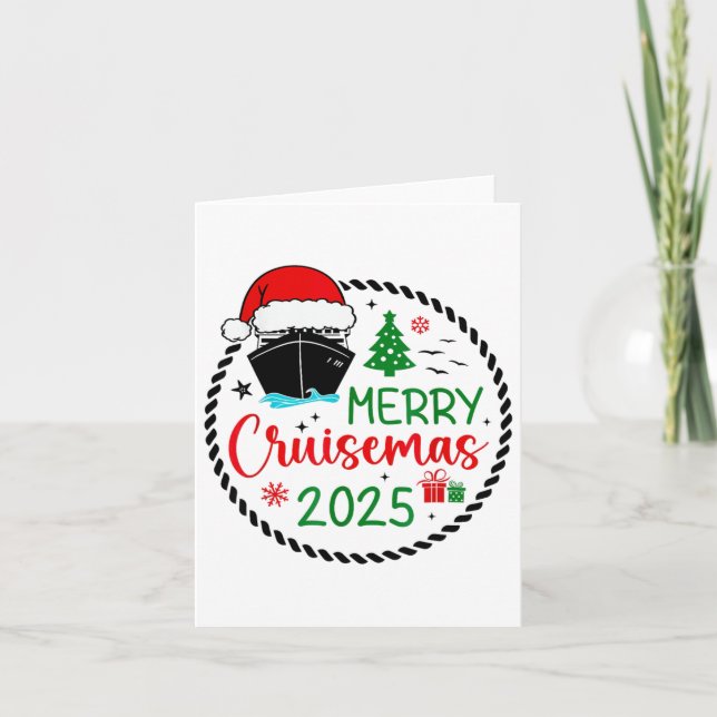 Tarjeta Merry Cruisemas Santa Hat Cruise Ship Navidades Cr (Anverso)