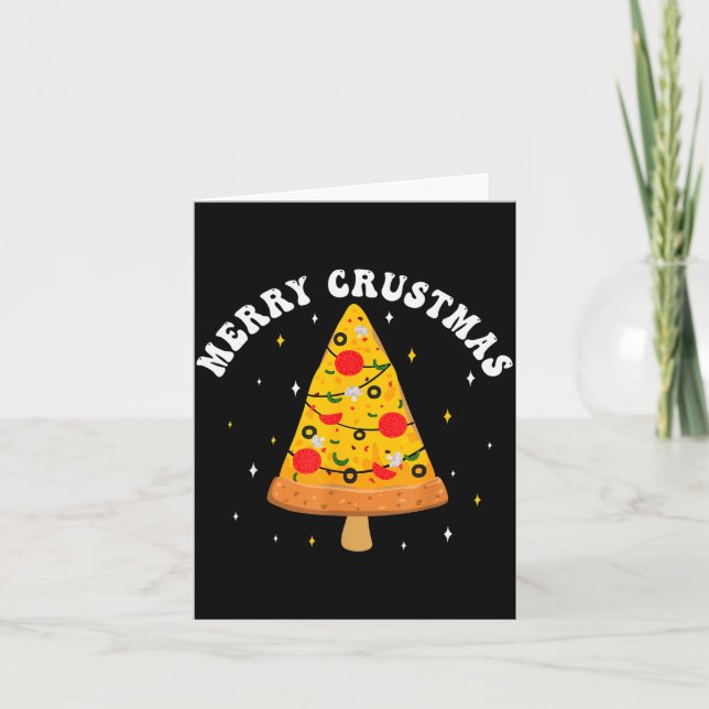 Tarjeta Merry Crustmas Funny Zza Slice Christmas Tree Zza  (Anverso)