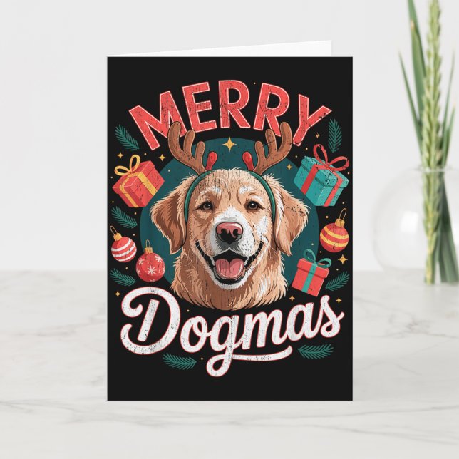 Tarjeta Merry Dogmas Funny Dog Santa Hat Christmas Xmas  (Anverso)