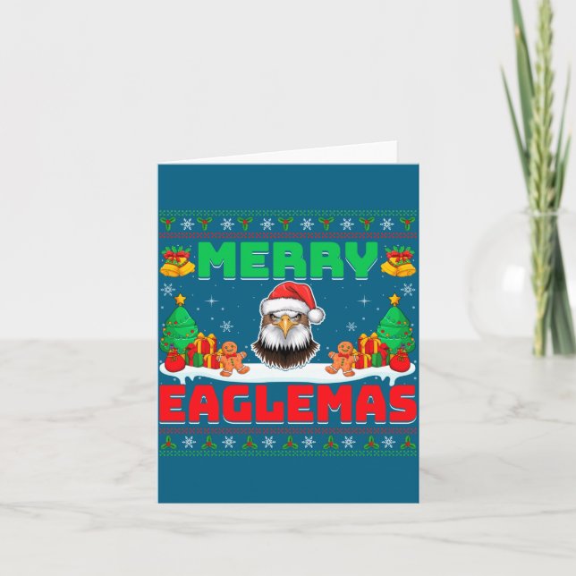 Tarjeta Merry Eaglemas - Eagle Wearing Santa Hat Ugly Chri (Anverso)