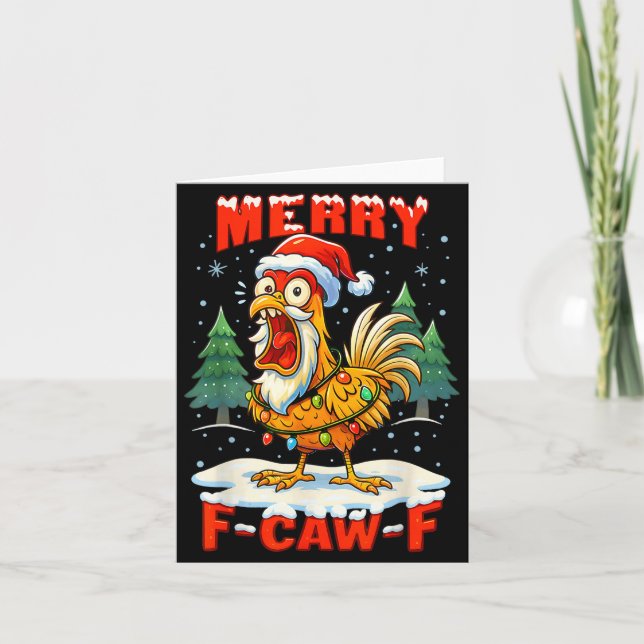 Tarjeta Merry F-caw-f Chicken Christmas Funny Rooster Men  (Anverso)