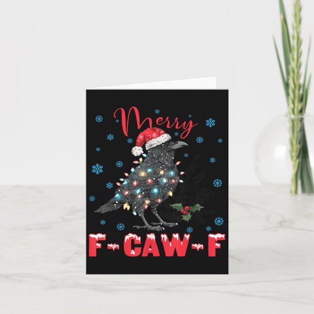 Tarjeta Merry F-caw-f Christmas Black Crow Funny Black Bir (Anverso)