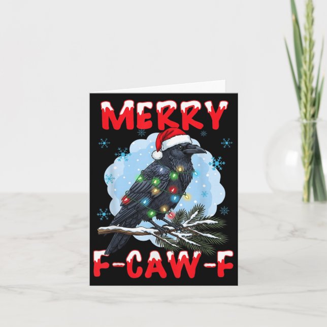 Tarjeta Merry F-caw-f Crow Christmas Snowflake Xmas Lights (Anverso)