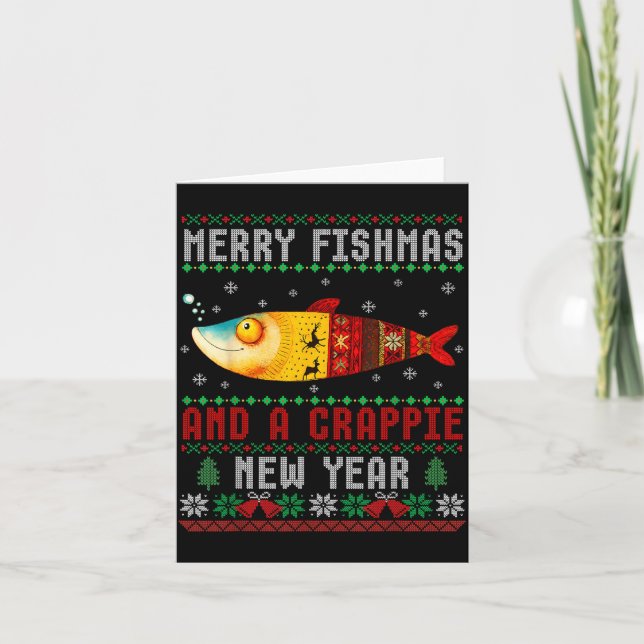 Tarjeta Merry Fishmas And A Crape New Year Ugly Fisherman  (Anverso)