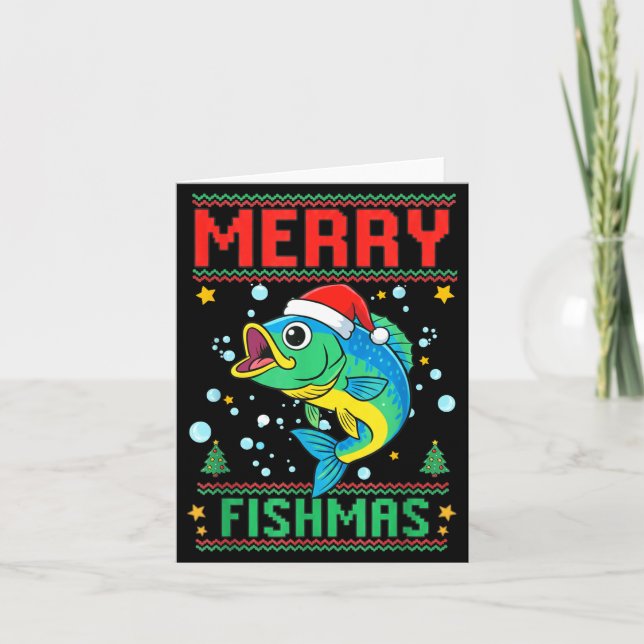 Tarjeta Merry Fishmas B Fish Fishing Christmas  (Anverso)