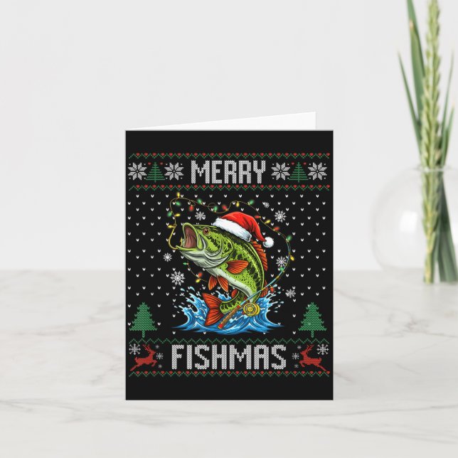 Tarjeta Merry Fishmas B Fish Fishing Christmas Ugly Sweate (Anverso)