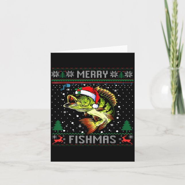Tarjeta Merry Fishmas B Fish Fishing Christmas Ugly Sweate (Anverso)