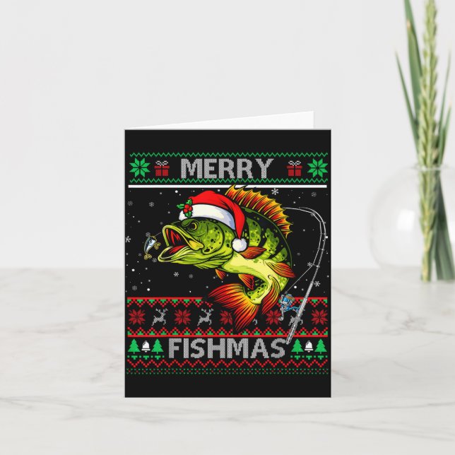 Tarjeta Merry Fishmas B Fish Fishing Christmas Ugly Xmas  (Anverso)