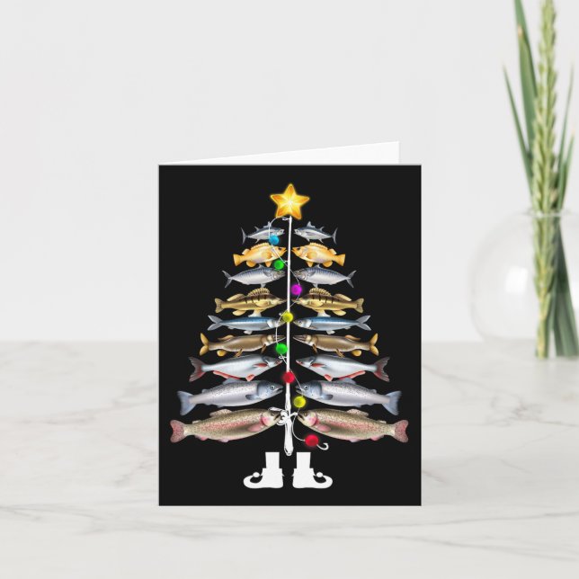 Tarjeta Merry Fishmas Christmas Tree Funny Fishing (Anverso)