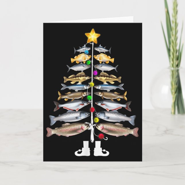 Tarjeta Merry Fishmas Christmas Tree Funny Fishing  (Anverso)