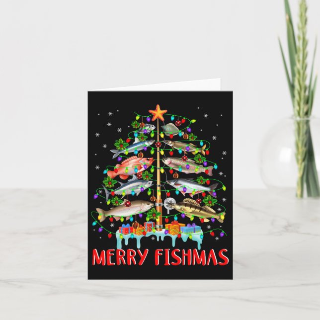 Tarjeta Merry Fishmas Divertido Árbol de Navidad Ilumina F (Anverso)