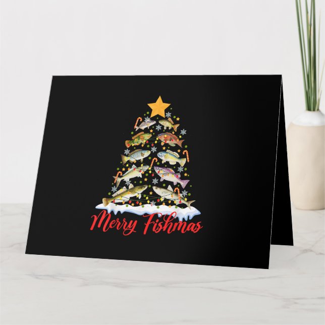 Tarjeta Merry Fishmas Divertido Árbol de Navidad Ilumina F (Anverso)