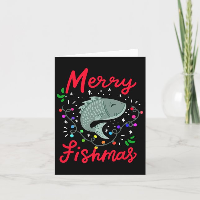 Tarjeta Merry Fishmas Divertido Árbol de Navidad Ilumina F (Anverso)