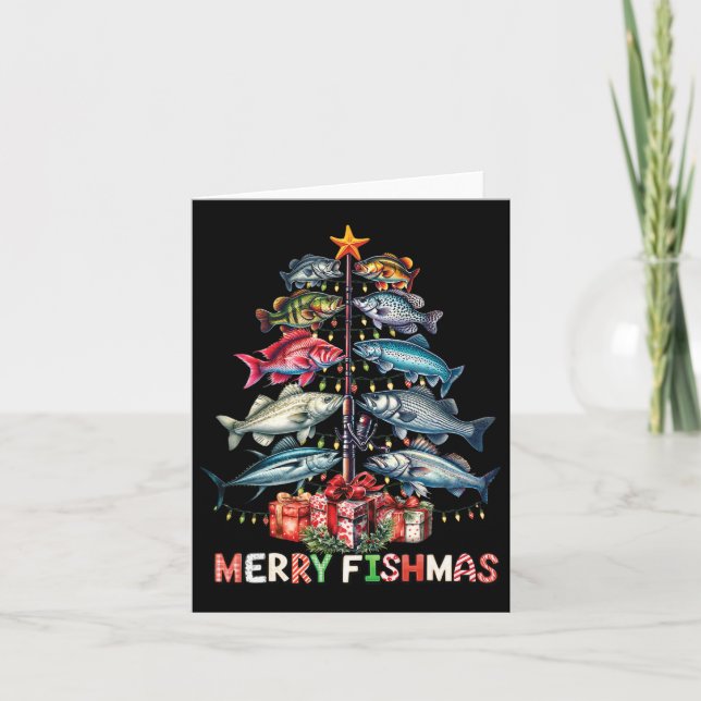 Tarjeta Merry Fishmas Divertido árbol de Navidad ilumina l (Anverso)