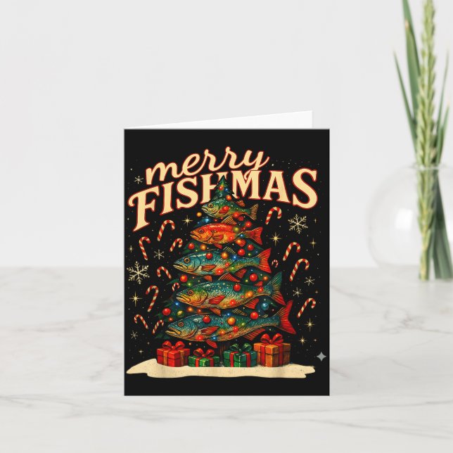 Tarjeta Merry Fishmas Funny Fishing Christmas Design  (Anverso)