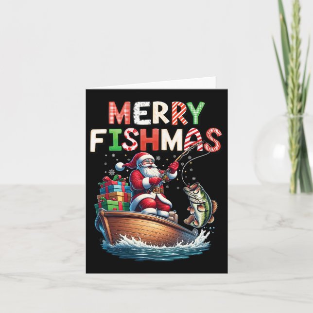 Tarjeta Merry Fishmas Santa Fishing Amantes Graciosos (Anverso)