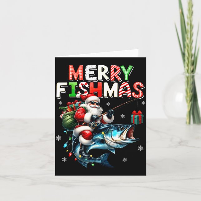 Tarjeta Merry Fishmas Santa Fishing Lovers Funny Fisherman (Anverso)