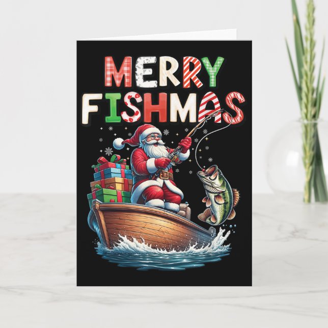 Tarjeta Merry Fishmas Santa Fishing Lovers Funny Fisherman (Anverso)
