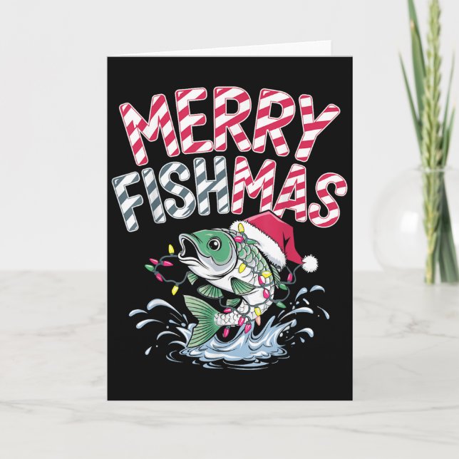 Tarjeta Merry Fishmas Santa Fishing Lovers Funny Fisherman (Anverso)