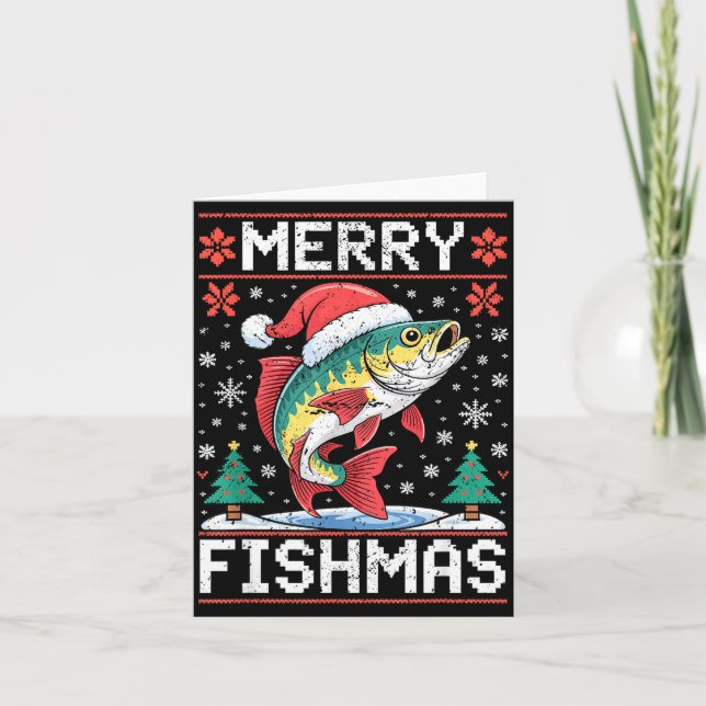 Tarjeta Merry Fishmas Ugly Christmas Sweater Fishing Lover (Anverso)