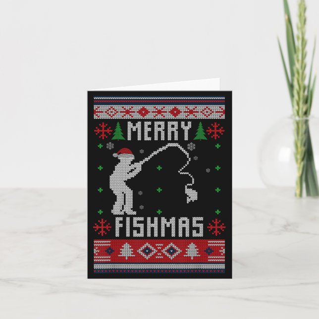Tarjeta Merry Fishmas Ugly Sweater Ugly Fishing Christmas  (Anverso)