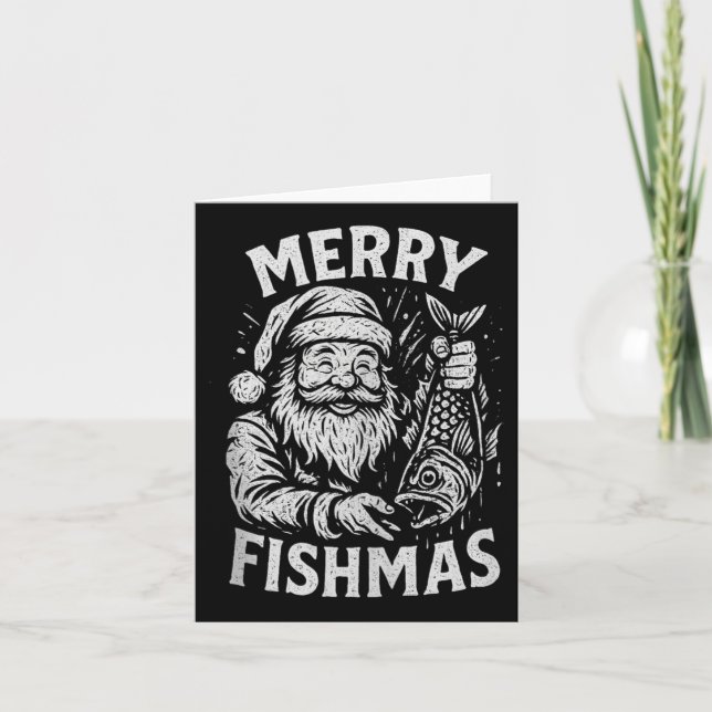 Tarjeta Merry Fishmas Vintage Santa Fishing Christmas Tank (Anverso)