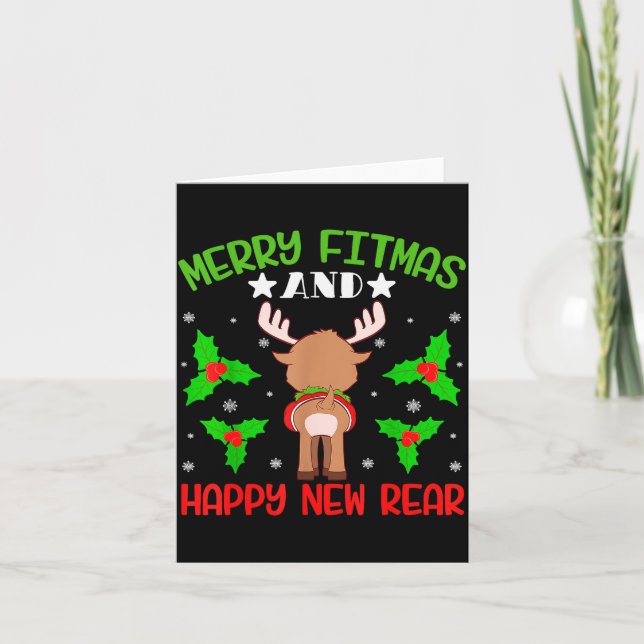 Tarjeta Merry Fitness Happy New Rear Workout Christmas  (Anverso)