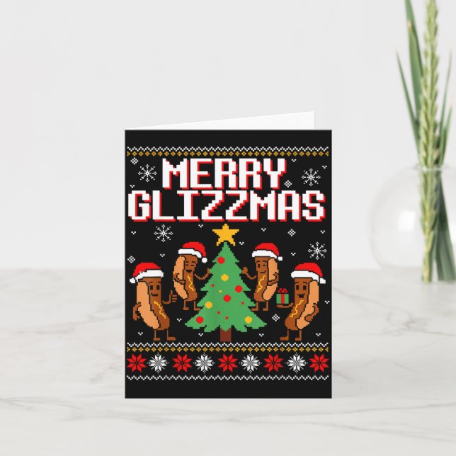 Tarjeta Merry Glizzmas Funny Merry Christmas Hotdogs Xmas  (Anverso)