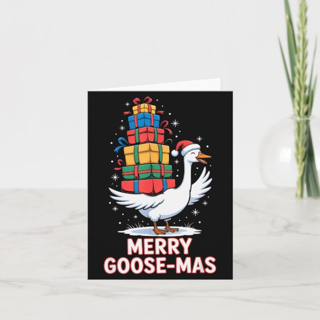 Tarjeta Merry Goose-mas With Xmas Funny Christmas Goose  (Anverso)