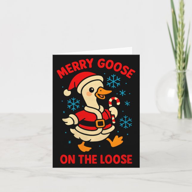Tarjeta Merry Goose On The Loose Silly Christmas Holiday F (Anverso)