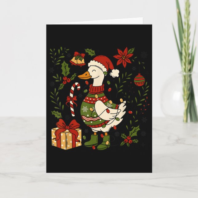 Tarjeta Merry Goosemas Christmas Lights Goose Duck Boho Fl (Anverso)