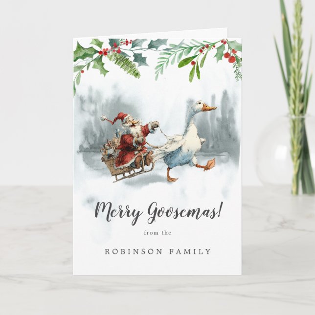 Tarjeta Merry Goosemas Fun Vintage Family Christmas Card  (Anverso)