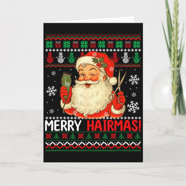 Tarjeta Merry Hairmas Christmas Sweater Santa Hairstylist  (Anverso)