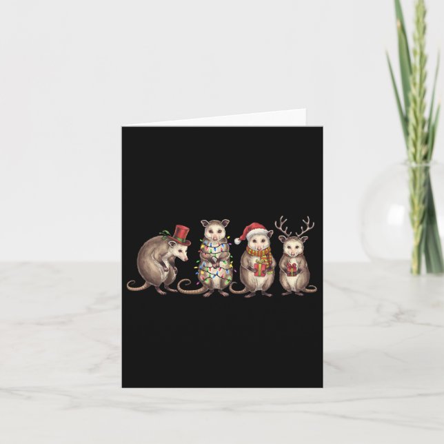 Tarjeta Merry Hissmas Opossum Navidades Santa Hat Xmas Lig (Anverso)