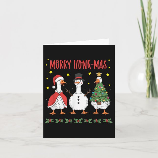 Tarjeta Merry Honk-mas Funny Goose Christmas Humor  (Anverso)