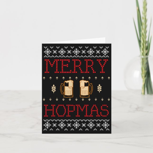 Tarjeta Merry Hopmas Funny Beer Ugly Christmas  (Anverso)