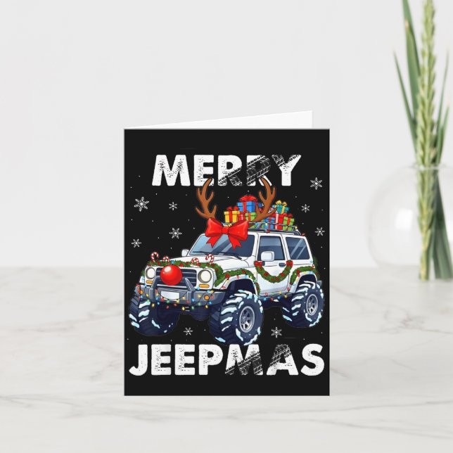 Tarjeta Merry Jeepmas Ugly Light Reindeer Christmas  (Anverso)
