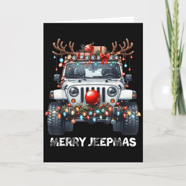 Tarjeta Merry Jeepmas Ugly Light Reindeer Christmas  (Anverso)